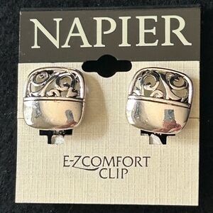 Napier Silver Scroll Ornate E-Z Clip-On Earrings (1